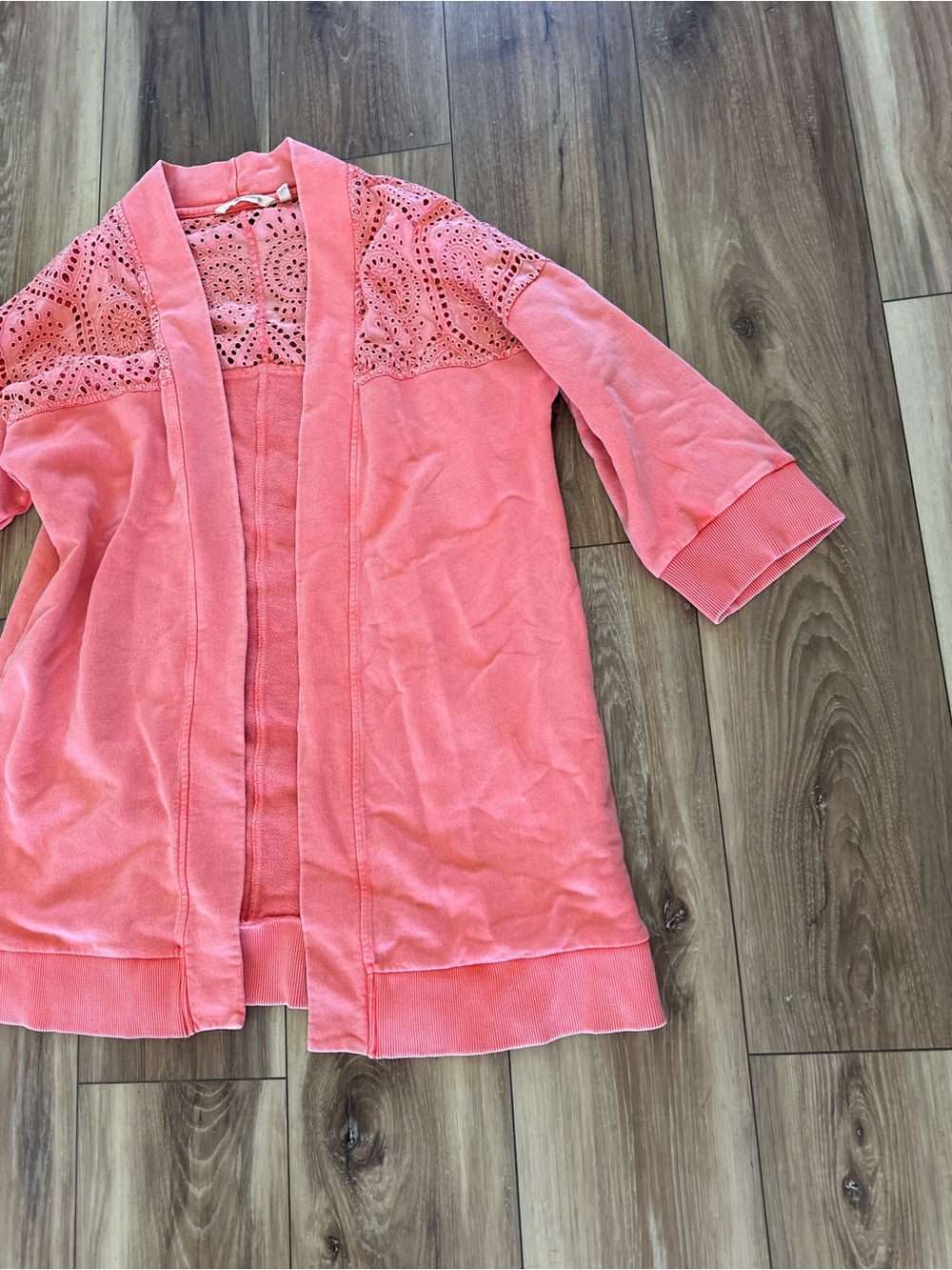 Soft surroundings womens Ellie topper knit eyelet orange open cardigan size M - Picture 3 of 6